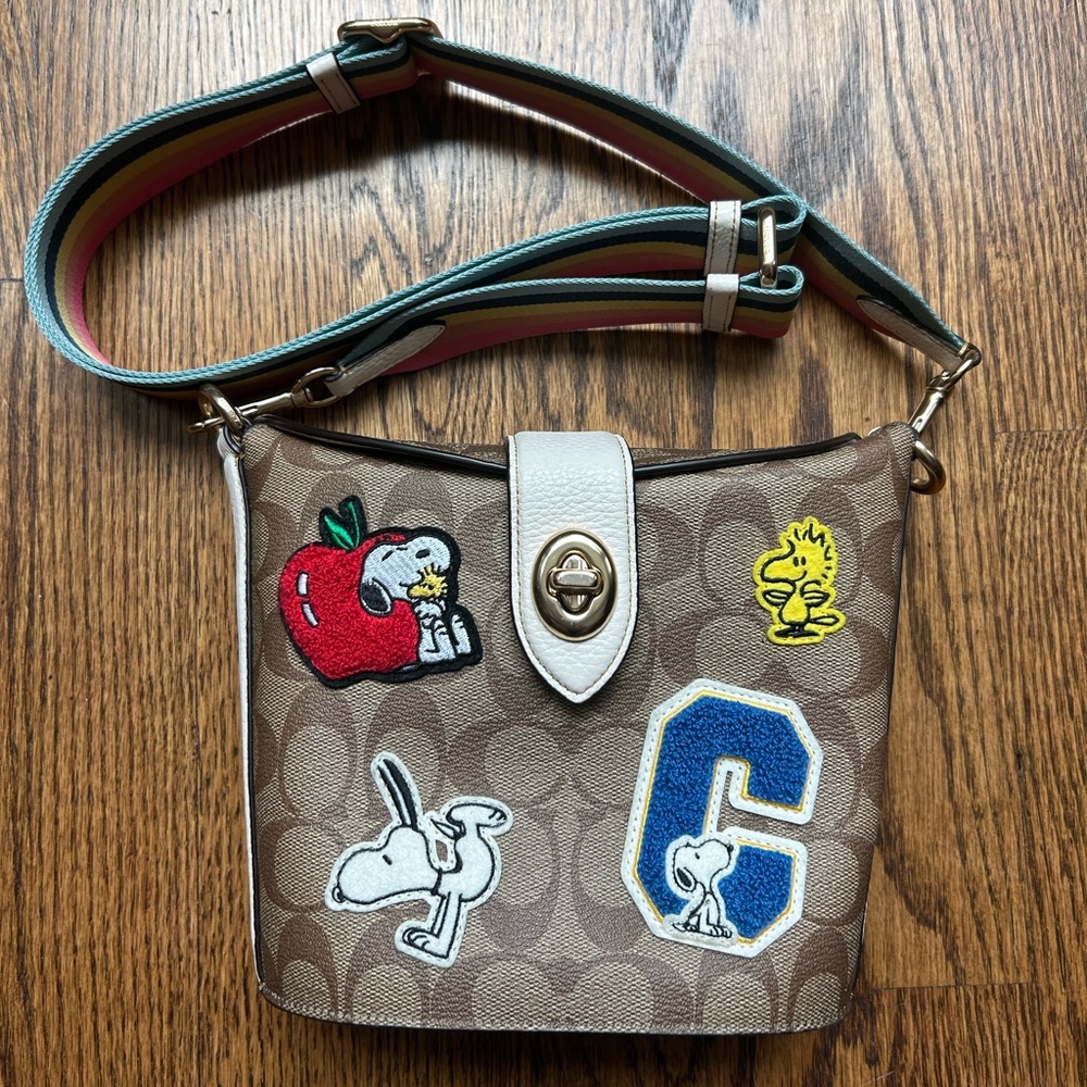 Coach X Peanut Addie crossbody in signature canvas with varsity patches